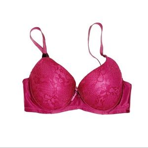 Mamia Lingerie Lace Push Up Bra, Underwire Burgundy 34D